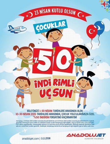 ANADOLUJETTEN ÇOCUKLARA YÜZDE 50 İNDİRİM